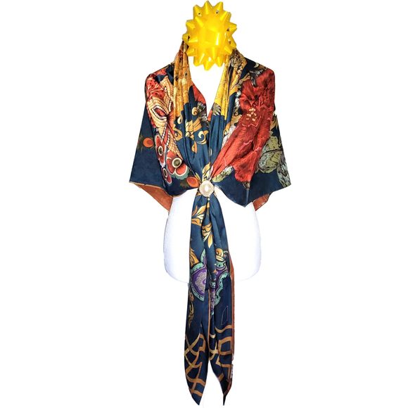 NWT Double Sided Silk Scarf 53"x53" Large Square Shawl Wrap XiangYunShal 22751 - Picture 5 of 16